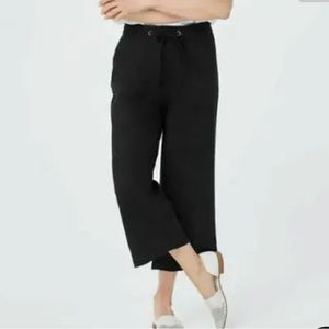 Denim & Co Cropped Linen Blend Pants 2X XXL Tie-Waist Capri Black EUC